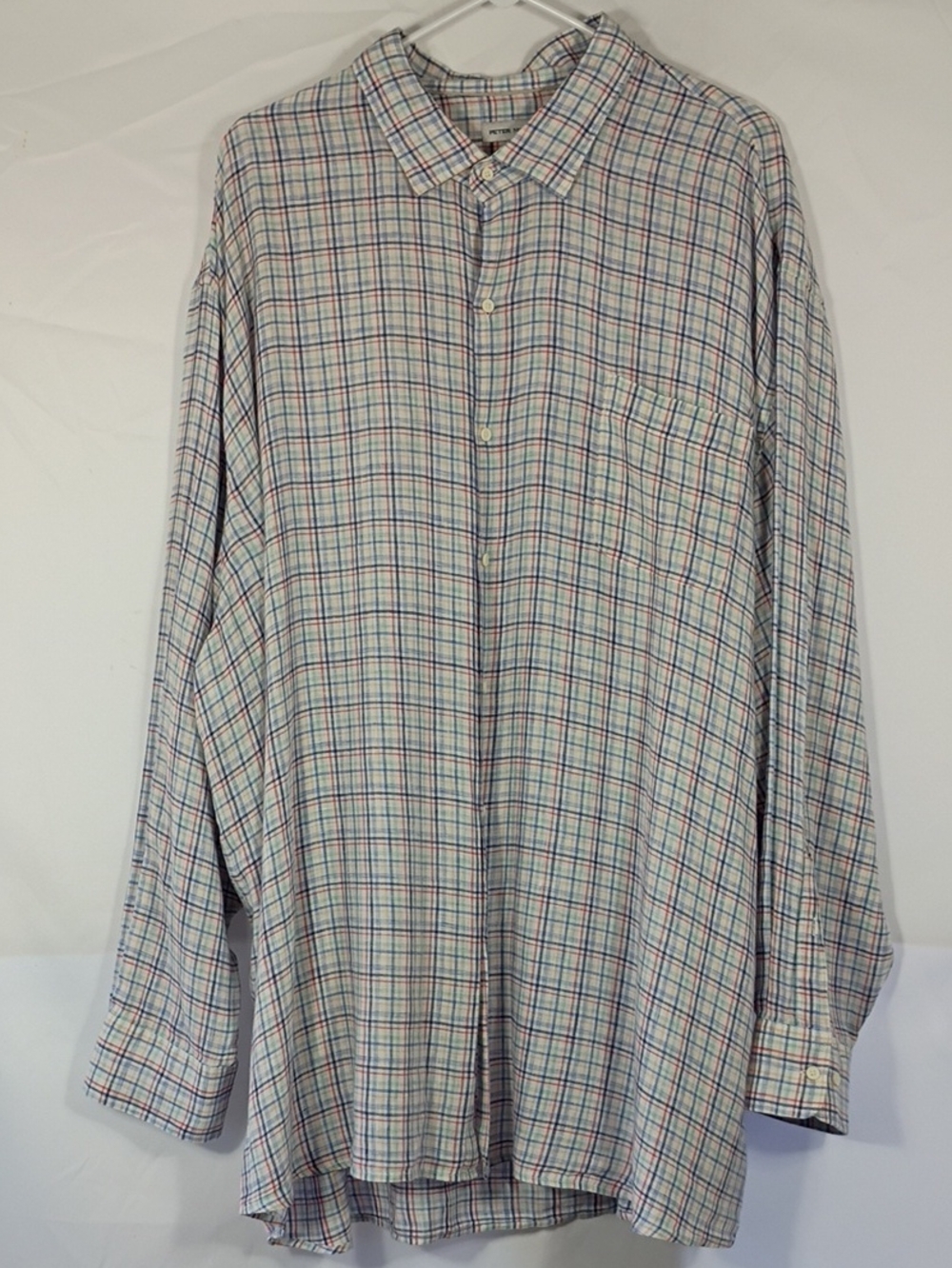Peter Millar Button-Down Shirt White Multicolor Plaid Sz 3X 100% Cotton Office